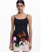 Desigual Rochie scurta cu model floral - Verde/Negru/Portocaliu