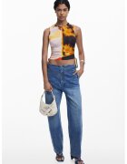 Desigual Top crop cu drapaje laterale - Negru/Galben