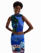 Desigual Top crop de plasa - Verde padure/Albastru