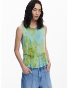 Desigual Top plisat cu peplum - Verde deschis/Albastru deschis