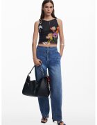 Desigual Top slim fit cu model floral - Negru