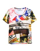 Desigual Tricou cu decolteu rotund si imprimeu grafic - Galben sofran/Albastru indigo/Alb murdar