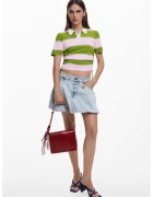 Desigual Tricou cu model in dungi si snururi laterale - Verde/Roz pal