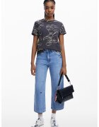 Desigual Tricou de bumbac cu model Mickey Mouse - Alb fildes/Gri inchis