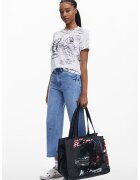 Desigual Tricou de bumbac cu model Mickey Mouse - Alb/Negru stins