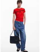 Desigual Tricou din amestec de bumbac cu decolteu la baza gatului si imprimeu logo - Rosu