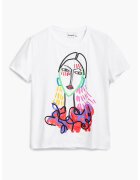 Desigual Tricou din bumbac cu imprimeu grafic - Alb/Verde/Roz