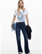 Desigual Tricou din bumbac cu model floral - Alb/Albastru