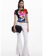 Desigual Tricou din bumbac cu model floral si decolteu la baza gatului - Negru/Multicolor
