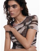 Desigual Tricou din plasa cu model - Alb/Maro