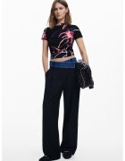 Desigual Tricou Lala Abstract 51527 - Alb/Negru/Rosu inchis
