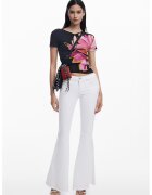 Desigual Tricou slim fit cu decolteu in V - Negru/Roz