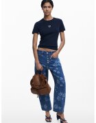 Desigual Tricou slim fit cu imprimeu discret pe piept - Albastru ultramarin