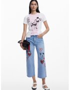 Desigual Tricou slim fit cu Mickey Mouse - Alb/Roz pal