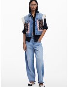 Desigual Vesta lejera din denim cu broderie - Albastru pastel/Alb fildes/Fucsia