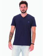 Diesel Tricou cu decolteu in V si logo discret - Albastru