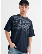 Diesel Tricou cu imprimeu logo si decolteu la baza gatului - Bleumarin