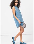 DKNY Rochie scurta de denim fara maneci - Negru/Albastru deschis