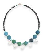 Dora Lazarof Colier cu hematite si margele de chrysocolla - Gri antracit