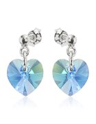 e-Crystal Cercei Argint 925 placat cu rodiu cu cristale Swarovski® Heart 10mm Surub - Albastru deschis