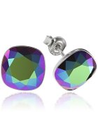 e-Crystal Cercei Argint 925 placat cu rodiu cu cristale Swarovski® Princess Square 10mm Scarabeus Green Surub