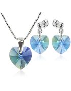 e-Crystal Set Argint 925 placat cu rodiu cu cristale Swarovski® Heart 10 mm Surub + Lant - Albastru
