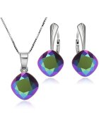 e-Crystal Set Argint 925 placat cu rodiu cu cristale Swarovski® Princess Square 10mm Scarabeus Green Leverback + Lant