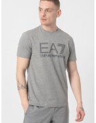 EA7 Tricou cu decolteu la baza gatului si imprimeu logo - Gri melange/Bleumarin