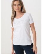 EA7 Tricou cu decolteu rotund si imprimeu logo - Alb/Argintiu