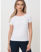 EA7 Tricou cu decolteu rotund si imprimeu logo - Alb optic