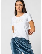 EA7 Tricou cu decolteu rotund si logo cu nituri - Alb/Auriu