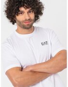 EA7 Tricou de bumbac cu decolteu la baza gatului si imprimeu logo - Alb