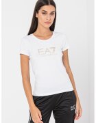 EA7 Tricou slim fit cu imprimeu logo - Auriu/Alb optic