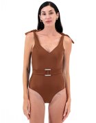 EDOS Costum de baie intreg cu o curea asortata - Maro deschis