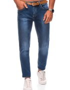 EDOTI Blugi cu aspect decolorat si curea - Albastru pastel/Albastru inchis
