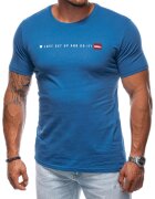 EDOTI Tricou cu decolteu la baza gatului si imprimeu text - Albastru inchis