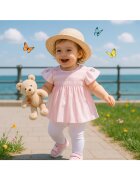 EEVI Bluza babydoll - Flowers - Roz cu dungi albe - pentru fetite - Roz