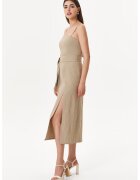 EMAT Rochie din amestec de in cu slit lateral - Maro nisip