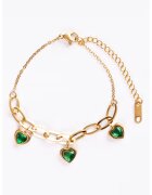 Emily Westwood Bratara placata cu aur de 18K decorata cu cristale in forma de inimi - Auriu/Verde aquamarin