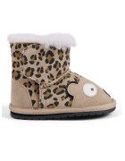 Emu Ghete de piele intoarsa cu animal print si captuseala de lana - Negru/Maro nisip