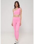 En Prive Set de top cu decolteu pe un umar si colanti - 2 piese - Roz pastel