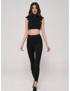 En Prive Tricou crop cu decupaj pe spate si colanti - 2 piese - Negru
