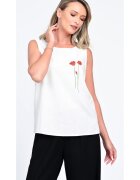Eranthe Bluza Dama cu Pictura Manuala Garden Flowers - Alb