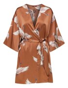 Esotiq Halat dama Jael - portocaliu - satin - imprimeu cu pasari - maneca lunga