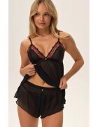 Esotiq Pijama dama Zezzy - negru - cupe din plasa - broderie cirese - poliester
