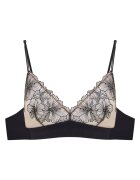 Esotiq Sutien dama triunghiular - cu broderie florala - fara sarma - poliamida - negru/crem -