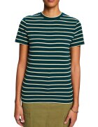 ESPRIT Tricou cu decolteu la baza gatului si dungi - Bej/Verde englez