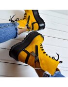 Exclusives Bocanci din piele cu fermoar decorativ Wings - Galben