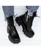 Exclusives Bocanci din piele naturala - cu siret si talpa cu aspect masiv Classic - Negru