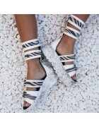 Exclusives Sandale flatform din piele Baby Zebra - Alb/Negru